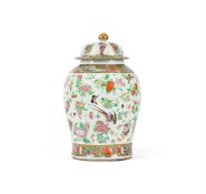 A large Cantonese vase and a cover