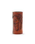 A Chinese bamboo brush pot