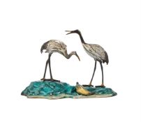 A Japanese okimono of two cranes