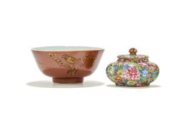 A Chinese Mille Fleur porcelain waterpot and cover