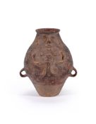 A Chinese black pottery anthropomorphic ewer