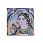 A Qajar pottery tile