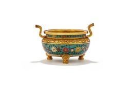 A Chinese cloisonne tripod censer