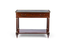 A LOUIS XVI ORMOLU-MOUNTED AND BRASS LINE INLAID MAHOGANY CONSOLE DESSERTE, CIRCA 1770