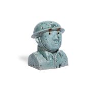 A CHINESE BLUE GLAZED BUST OF A RED ARMY SOLDIER, 20TH CENTURY
