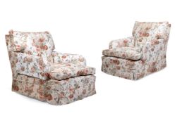 A PAIR OF FLORAL LOOSE COVERED EASY ARMCHAIRS, MID 20TH CENTURY