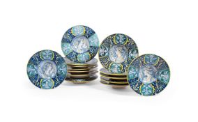 FOURTEEN VARIOUS SIENESE MAIOLICA CRESPINA, MODERN