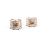 A PAIR OF COALPORT PORCELAIN DEMI-LUNE BOUGH POTS AND PIERCED COVERSEARLY 19TH CENTURY