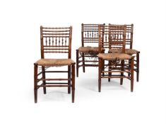 A SET OF FOUR LATE REGENCY ASH SIMULATED BAMBOO SIDE CHAIRS, EARLY 19TH CENTURY
