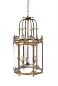 A GILT METAL CYLINDRICAL HALL LANTERN OF GEORGE III STYLE