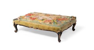 A MID VICTORIAN EBONISED AND PARCEL GILT STOOL, THIRD QUARTER 19TH CENTURY
