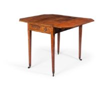 A GEORGE III SATINWOOD, SYCAMORE AND TULIPWOOD CROSSBANDED PEMBROKE TABLE
