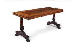 Y A GEORGE IV ROSEWOOD, BROWN OAK AND EBONY INLAID LIBRARY TABLE CIRCA 1825, POSSIBLY BY GILLOWS