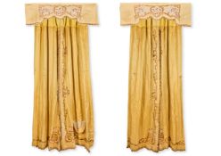 TWO PAIRS OF EMBROIDERED SILK CURTAINS
