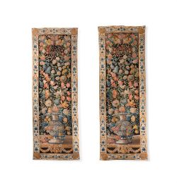 A FINE PAIR OF NEEDLEWORK 'MILLE FLEURS' HANGINGS, POSSIBLY ITALIAN OR PORTUGUESE
