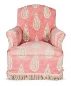 AN EARLY VICTORIAN UPHOLSTERED EASY ARMCHAIR,CIRCA 1840