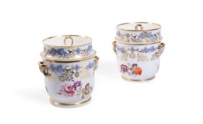 A PAIR OF H. & R. DANIEL PORCELAIN TWO HANDLED ICE PAILS AND COVERS, CIRCA 1825