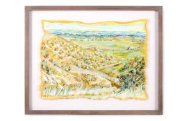 λ FREYA WOOD (BRITISH B. 1987) OVERLOOKING FARMLAND, WILTSHIRE