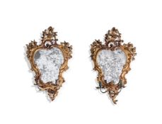 A PAIR OF CARVED GILTWOOD GIRANDOLES, ITALIAN, OF ROCOCO STYLE, 19TH CENTURY