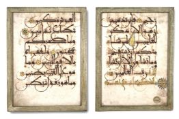 A MAGHRIBI DOUBLE-SIDED LEAF, ANDALUSIAN, 12TH - 13TH CENTURY