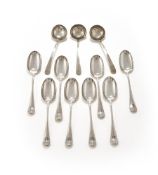 A SET OF THREE GEORGE III SILVER OLD ENGLISH PATTERN SAUCE LADLES, LONDON 1781