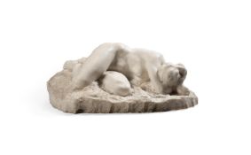 λ ALFREDO PINA (ITALIAN, 1883-1969)- A CARVED WHITE MARBLE FIGURE 'SLEEPING NYMPH'