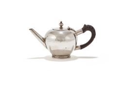 A PORTUGUESE SILVER SMALL BULLET SHAPED TEAPOT, MARKED 'TITULO', LISBON POST 1938 .916 STANDARD