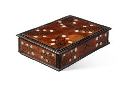 Y AN ANGLO-INDIAN IVORY INLAID TEAK AND EBONY BOX, 18TH CENTURY