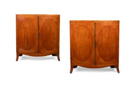 A PAIR OF SATINWOOD BOWFRONT SIDE CABINETS OF GEORGE III STYLE