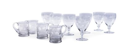 SEVEN GLASS RUMMERS ENGRAVED WITH HUNTING SCENES, SECOND QUARTER 20TH CENTURY