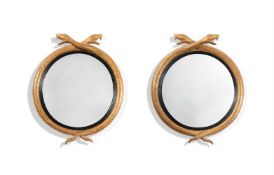 A PAIR OF GILTWOOD CONVEX MIRRORS, 19TH CENTURY