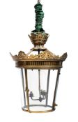 A LATE VICTORIAN GILT METAL TAPERING CYLINDRICAL HALL LANTERN, LATE 19TH CENTURY