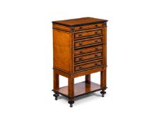 Y A MID VICTORIAN AMBOYNA AND EBONY COLLECTOR'S CABINET, THIRD QUARTER 19TH CENTURY