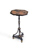 A REGENCY BLACK PAINTED AND PARCEL GILT TRIPOD TABLE, EARLY 19TH CENTURY AND LATER