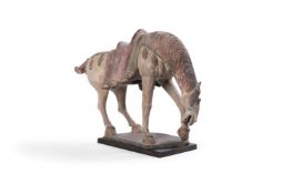 A CHINESE TANG STYLE SANCAI POTTERY MODEL OF A CAPARISONED HORSE, MODERN