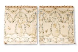 A PAIR OF EMBROIDERED SILK PANELS, 18TH CENTURY