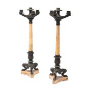 A PAIR OF FRENCH NEO-CLASSICAL BRONZE AND SIENNA MARBLE CANDELABRA, CIRCA 1830