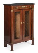 A LOUIS PHILIPPE MAHOGANY, GILT METAL MOUNTED AND MARBLE TOPPED CABINET, CIRCA 1840