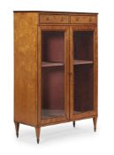 Y A GEORGE III FIGURED SATINWOOD AND PURPLEHEART BANDED SIDE OR LIBRARY CABINET, CIRCA 1790