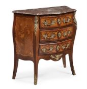 Y A ROSEWOOD, MARQUETRY AND MARBLE TOPPED BOMBE COMMODE, FRENCH, FIRST HALF 20TH CENTURY