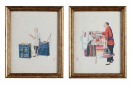A PAIR OF MODERN REPRODUCTIONS OF CHINESE PITH PAPER PAINTINGS, 20TH CENTURY