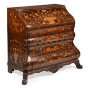 A DOUBLE BOMBE MAHOGANY AND MARQUETRY BUREAU, DUTCH, CIRCA 1800