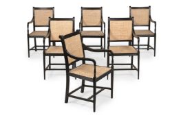 Y A SET OF SIX EBONY ARMCHAIRS, IN GEORGE III STYLE, LATE 20TH OR EARLY 21ST CENTURY