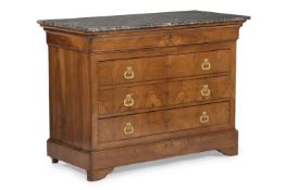 A CHARLES X WALNUT MARBLE TOPPED COMMODE, FRENCH, CIRCA 1830