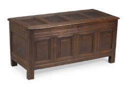 A JAMES II OAK THREE PANEL COFFER, LATE 17TH CENTURY