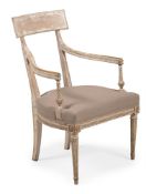A STRIPPED PINE AND PART PAINTED ARMCHAIR, CONTINENTAL, 18TH CENTURY