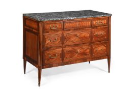 Y A LOUIS XVI MARBLE TOPPED KINGWOOD AND PARQUETRY COMMODE, FRENCH, CIRCA 1790