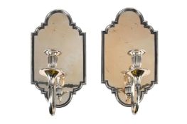 A PAIR OF MIRROR POLISHED SILVER-PLATED SINGLE CANDLE WALL SCONCES, 20TH CENTURY