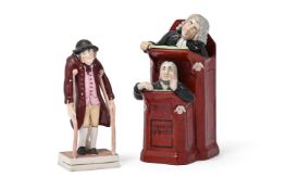 A STAFFORDSHIRE PEARLEARE 'VICAR AND MOSES' GROUP, FIRST QUARTER 19TH CENTURY, AND ANOTHER FIGURE