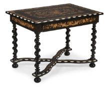 AN EBONISED AND MARQUETRY DECORATED SIDE TABLE, ITALIAN, 20TH CENTURY